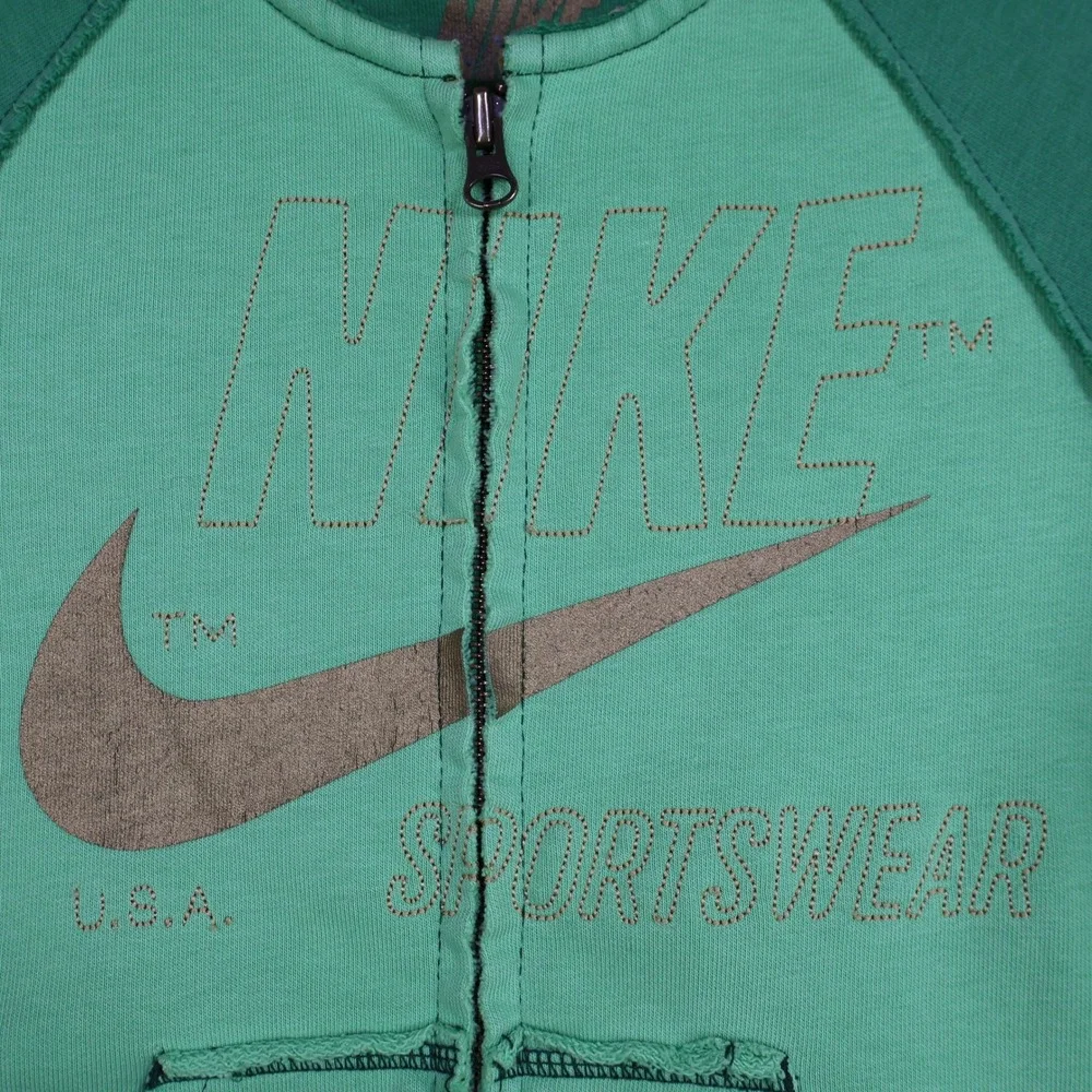 Vintage Y2K Nike Sportswear Full‎ Zip Jacket XS Green Gold Swoosh Fleece